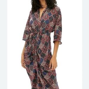 Anthropologie Blue and Pink V-neck Sundress with Dolman Sleeves oversized